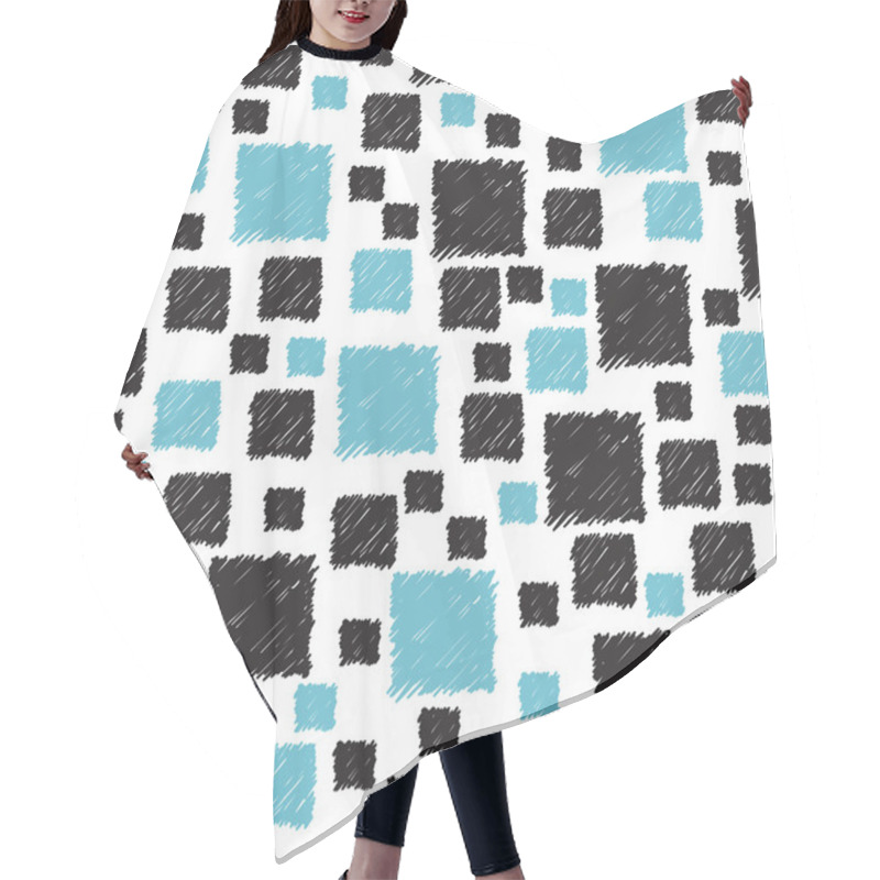 Personality  Seamless Pattern With Hand Drawn Blue And Black Abstract Squares Hair Cutting Cape