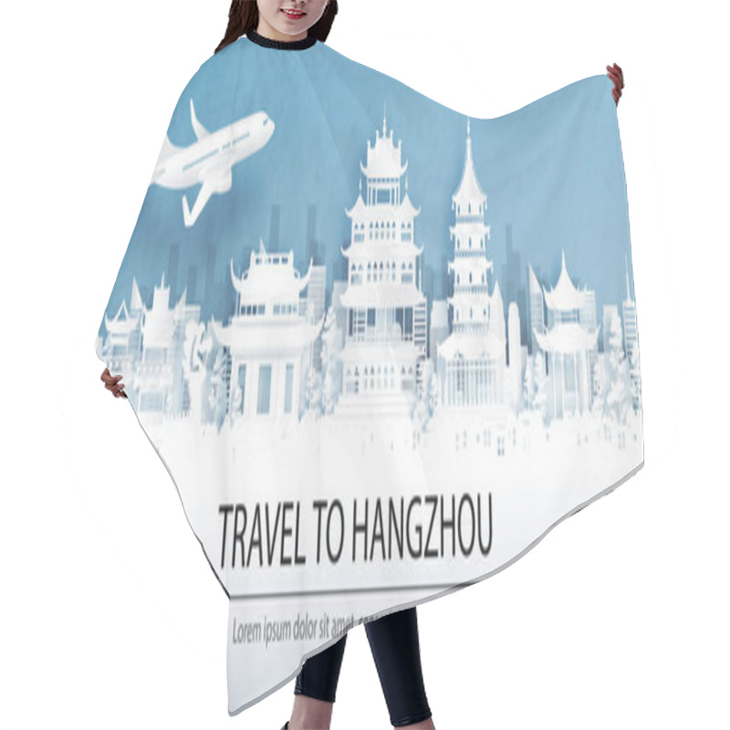 Personality  Travel Advertising With Travel To Hangzhou, China Concept With Panorama View Of City Skyline And World Famous Landmarks In Paper Cut Style Vector Illustration. Hair Cutting Cape