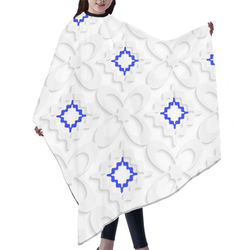 Personality  Diagonal White And Blue Wavy Squares And Flowers Pattern Hair Cutting Cape