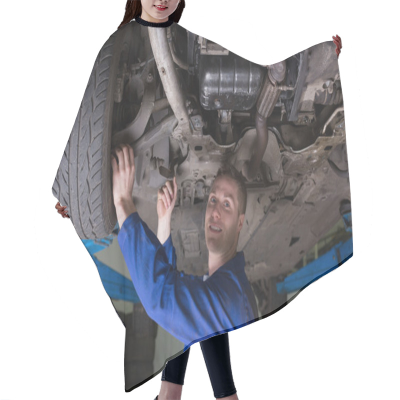 Personality  Auto Mechanic Working Under Car Hair Cutting Cape