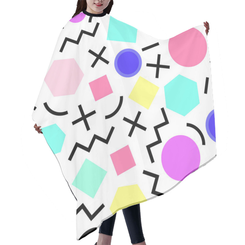 Personality  Vector Seamless Geometric Pattern. Memphis Style. Abstract 80s. Hair Cutting Cape