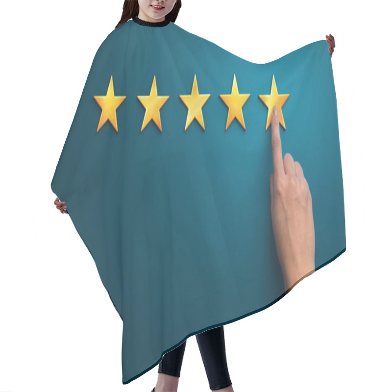 Personality  Hand Of Client Giving A Five Star Rating On Blue Background Hair Cutting Cape