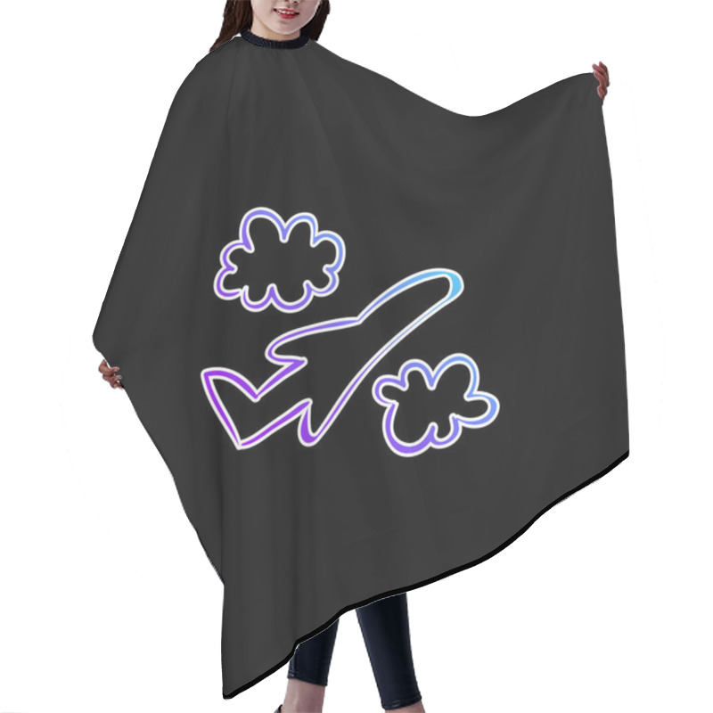 Personality  Airplane Hand Drawn Flight Between Clouds Blue Gradient Vector Icon Hair Cutting Cape