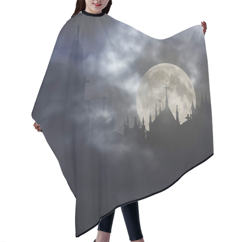 Personality  Creepy Old Graveyard In A Foggy And Overcast Rising Full Moon Night Hair Cutting Cape