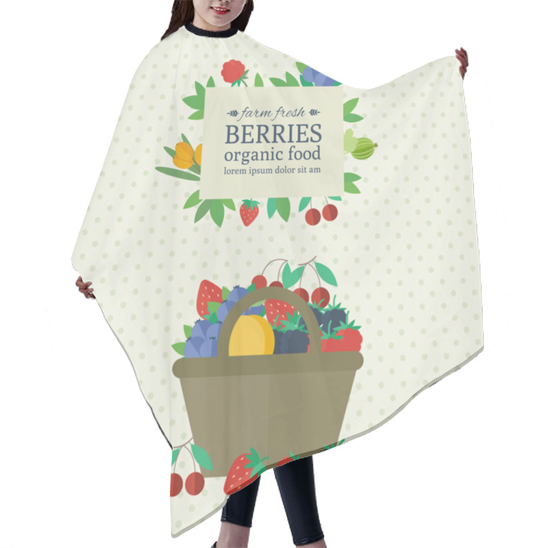 Personality  Banner With Fresh Berries And Fruits. Concept Organic Food Hair Cutting Cape