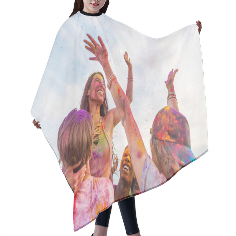 Personality  Happy Friends At Holi Festival Hair Cutting Cape