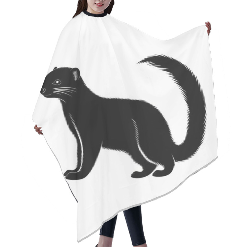 Personality  Stylized Black Silhouette Of A Marten, Showcasing Its Sleek Body And Long Tail. Hair Cutting Cape