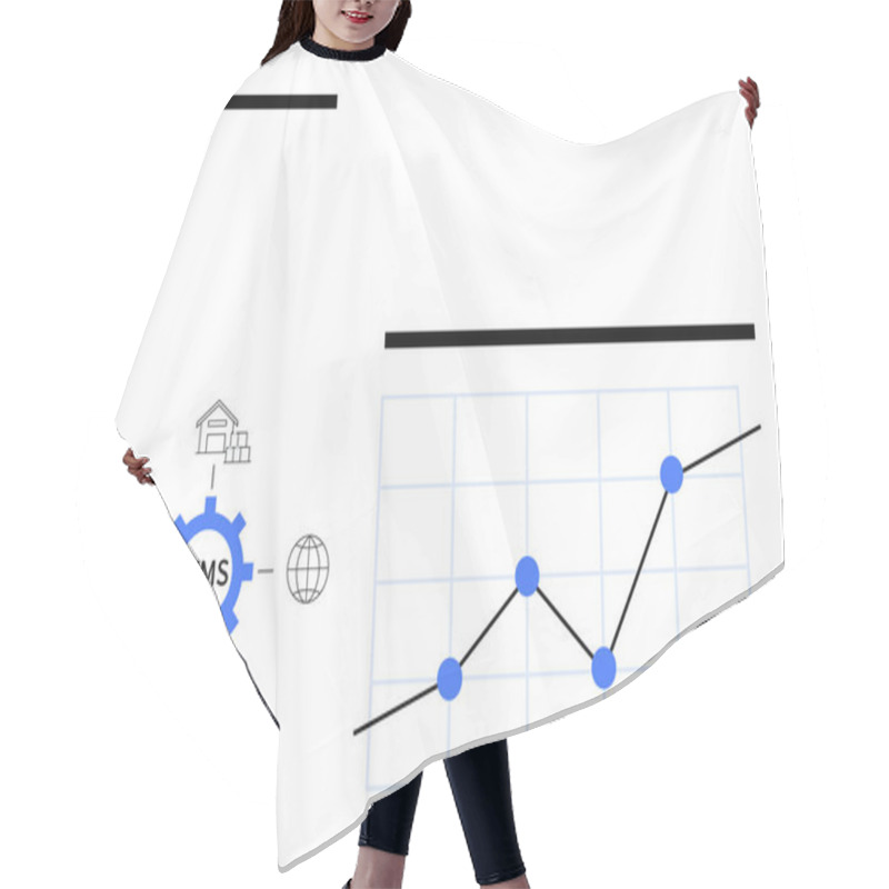 Personality  Hand Activating WMS Gear With Icons Of Warehouse, Truck, Globe Next To A Rising Trend Line Graph. Ideal For Logistics, Supply Chain, Business Growth, Analytics, Inventory, Data Trends Abstract Line Hair Cutting Cape