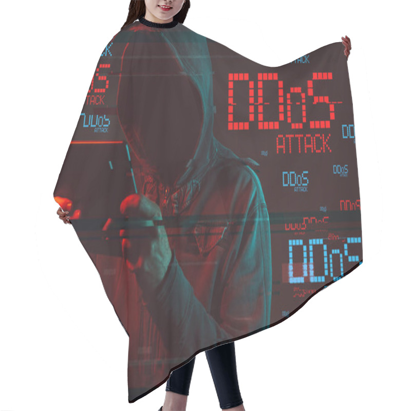 Personality  DDOS Concept With Faceless Hooded Male Person Hair Cutting Cape