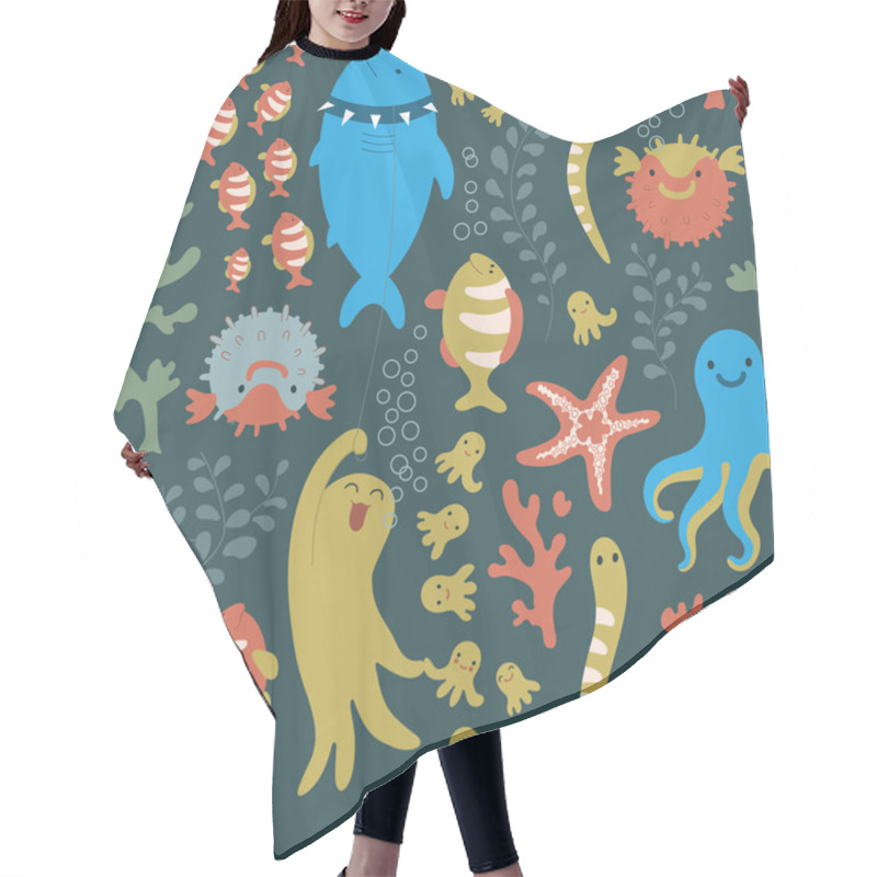 Personality  Bright Seamless Pattern. Underseas. Hair Cutting Cape