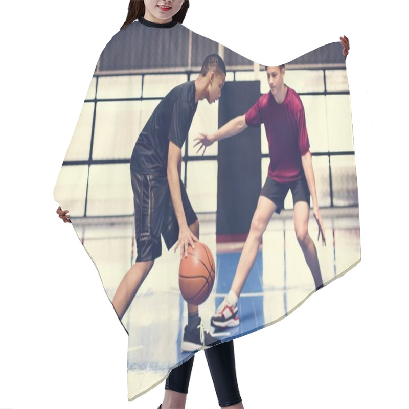 Personality  Two Teenage Boys Playing Basketball Together On The Court Hair Cutting Cape