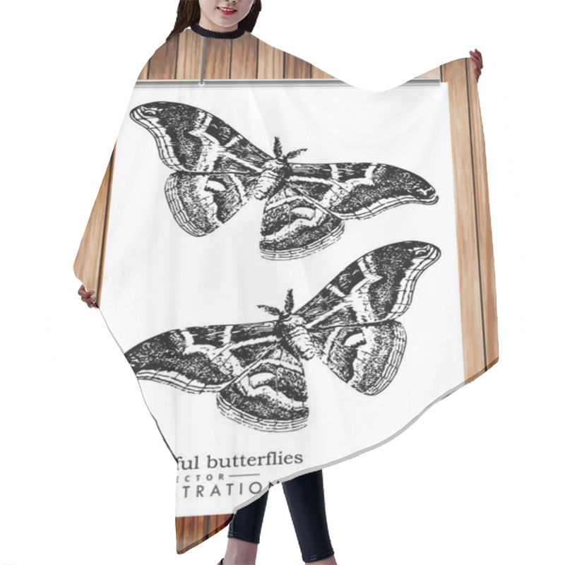 Personality  Poster With Butterflies - Vector Image On Wooden Background Hair Cutting Cape