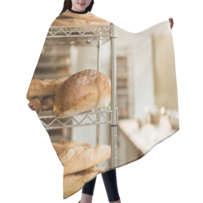 Personality  Shelves With Delicious Freshly Baked Bread On Baking Manufacture Hair Cutting Cape