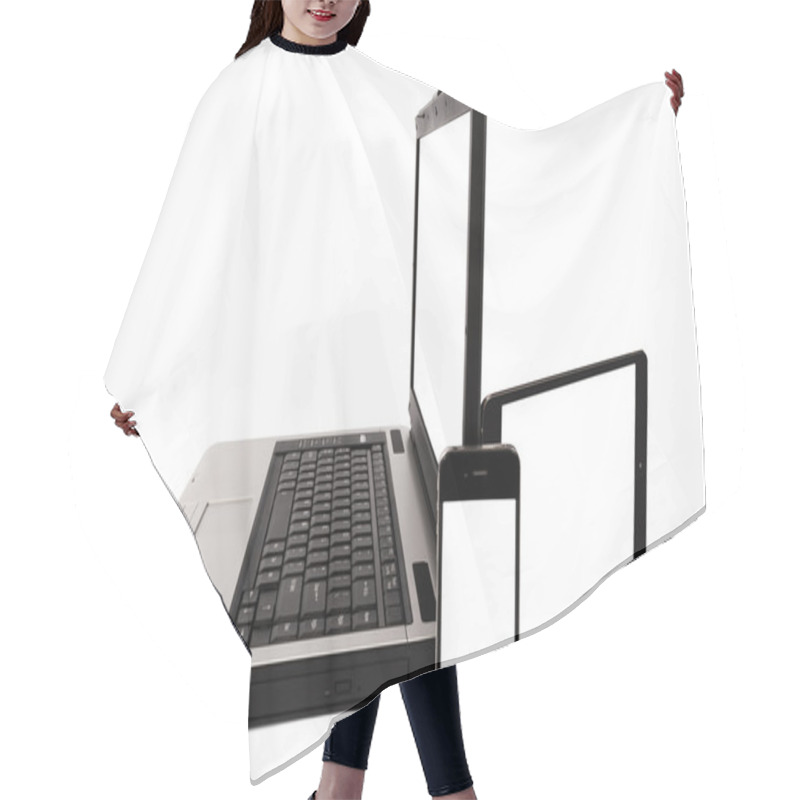 Personality  Laptop With Tablet And Mobile Phone Hair Cutting Cape