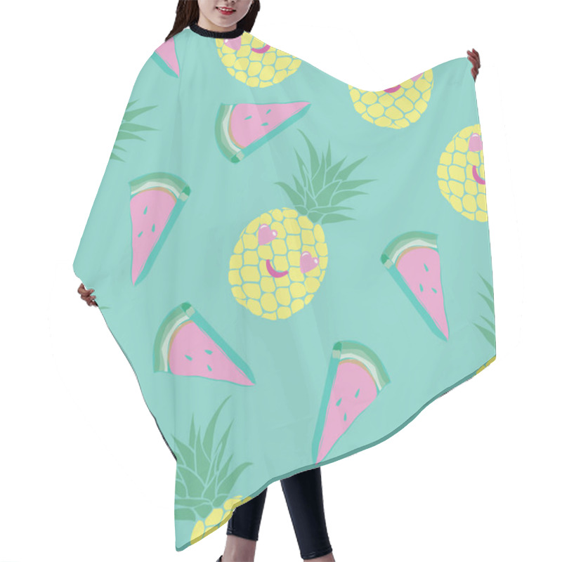 Personality  Pineapples And Watermelon Seamless Pattern Hair Cutting Cape