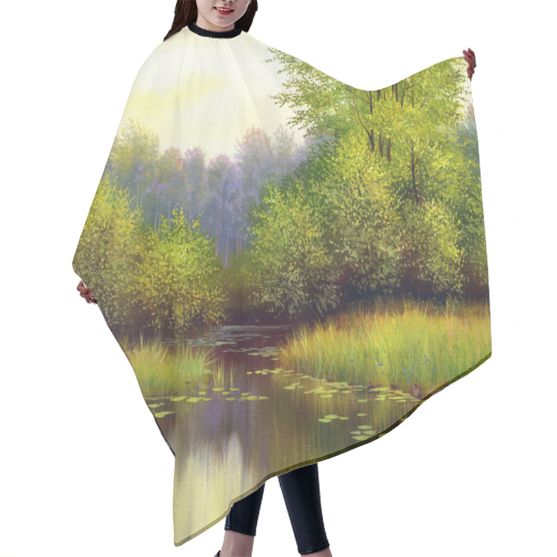 Personality  Beautiful Summer Landscape, Canvas, Oil Hair Cutting Cape