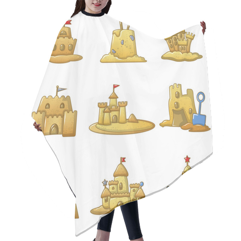 Personality  Sandcastle Beach Icons Set, Cartoon Style Hair Cutting Cape