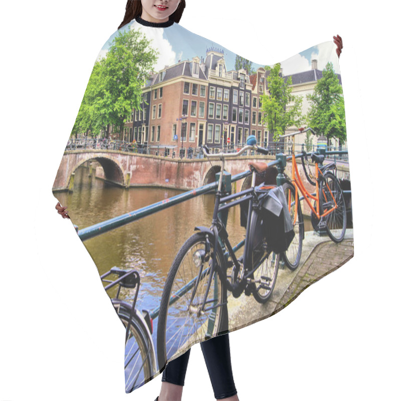 Personality  Amsterdam Canal Scene With Bicycles And Bridges, Netherlands Hair Cutting Cape