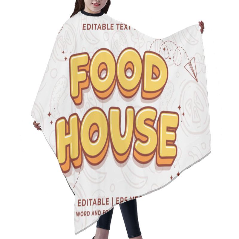 Personality  Editable Text Effect Food House 3d Traditional Cartoon Template Style Premium Vector Hair Cutting Cape