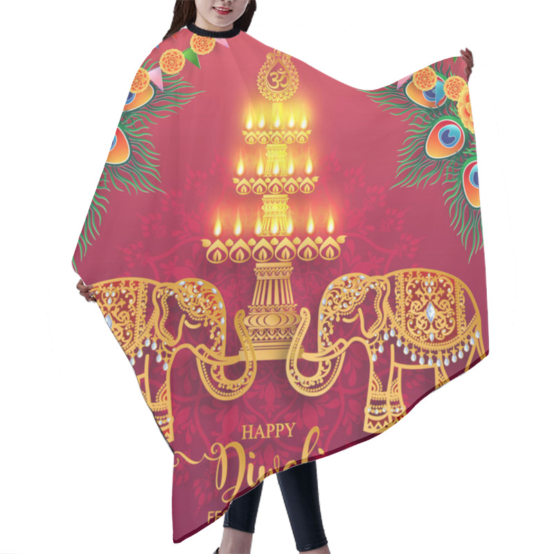 Personality  Happy Diwali Festival Card With Gold Diya Patterned And Crystals On Paper Color Background. Hair Cutting Cape