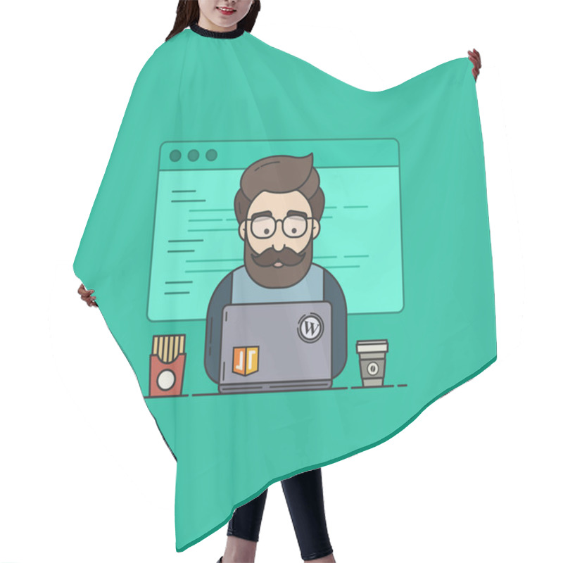 Personality  JavaScript Coder With Laptop Hair Cutting Cape