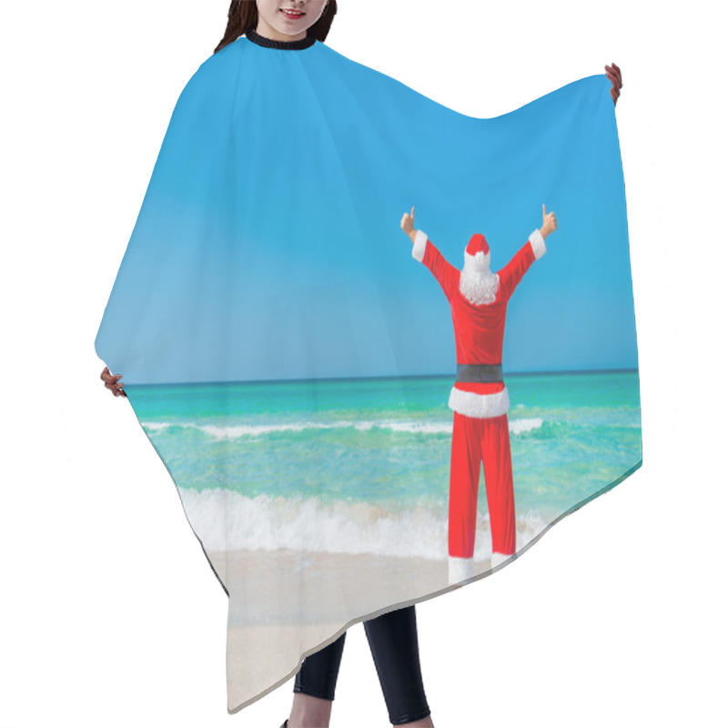 Personality  Santa Claus On Tropical Beach. Hair Cutting Cape