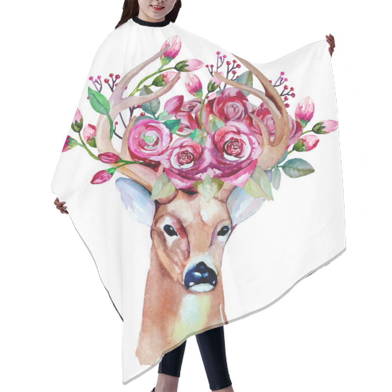 Personality  Hand Drawn Deer With Flowers Hair Cutting Cape