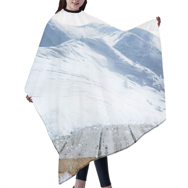 Personality  Striped Brown Wooden Path And Beautiful Winter Mountains Hair Cutting Cape