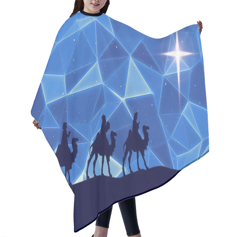 Personality  Christmas Greeting Card With Three Wise Men On Blue Background Hair Cutting Cape