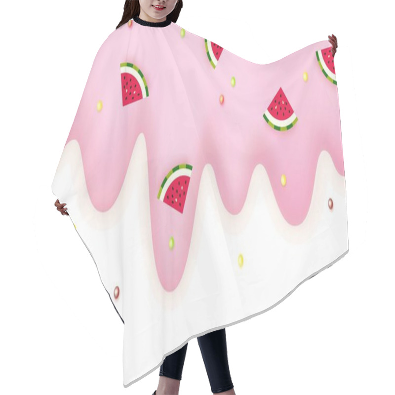 Personality  Melting Ice Cream Sprinkled With Watermelon And Lollipops 3d Light Pink Pastel Border Isolated On A White Background Ice Cream With Slices Berries Sweet Delicacy Vector Hair Cutting Cape