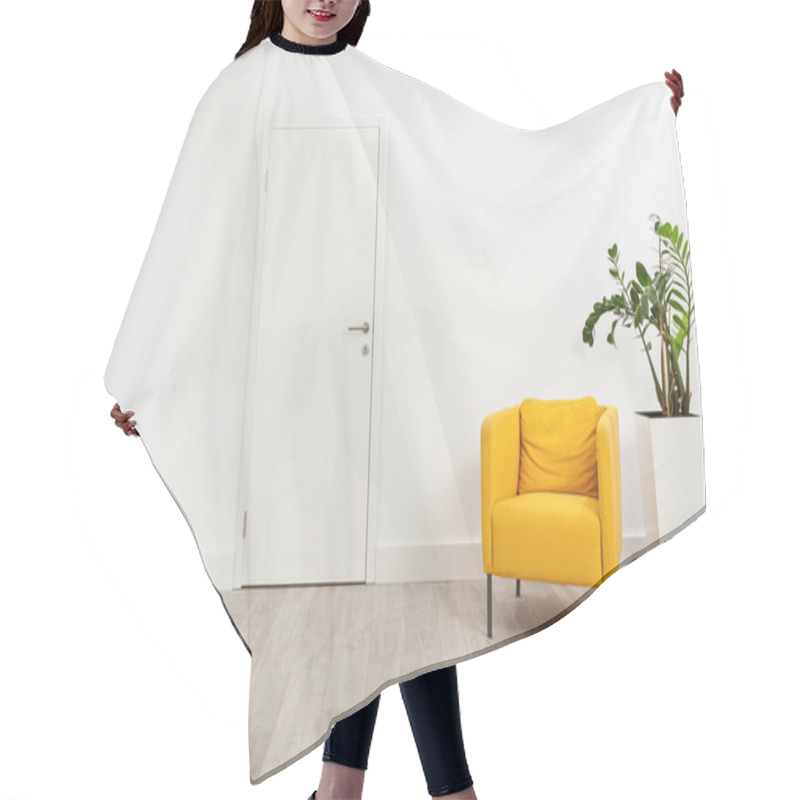 Personality  Waiting Room With A Yellow Armchair Hair Cutting Cape