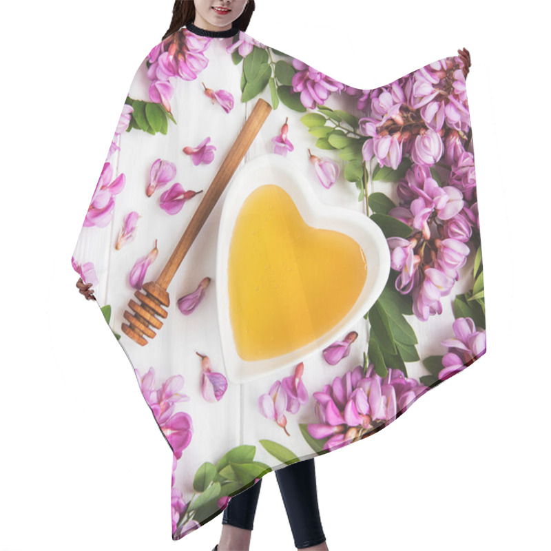 Personality  Honey With Acacia Blossoms On A Wooden Background Hair Cutting Cape