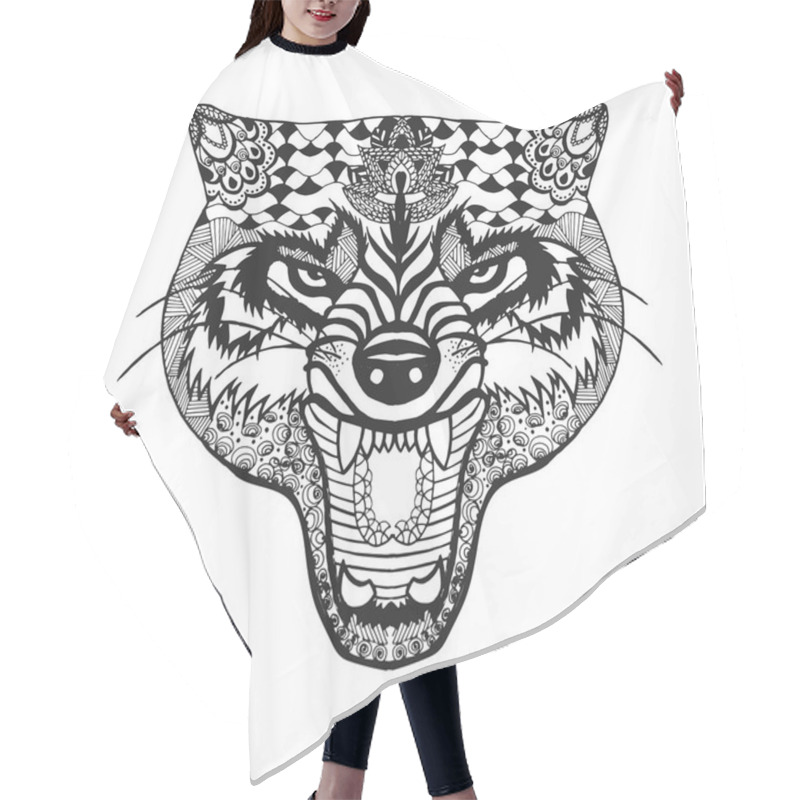 Personality  Zentangle Stylized Wolf. Sketch For Tattoo Or T-shirt. Hair Cutting Cape