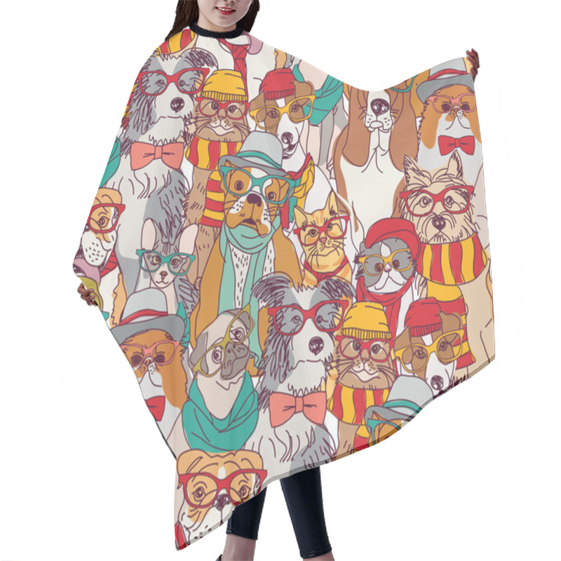 Personality  Hipster Dogs And Cats Pattern Hair Cutting Cape