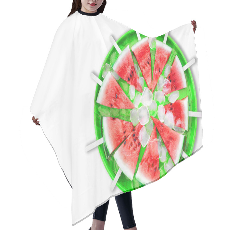 Personality  Slice Of Watermelon With Ice Cubes On A White Background Hair Cutting Cape