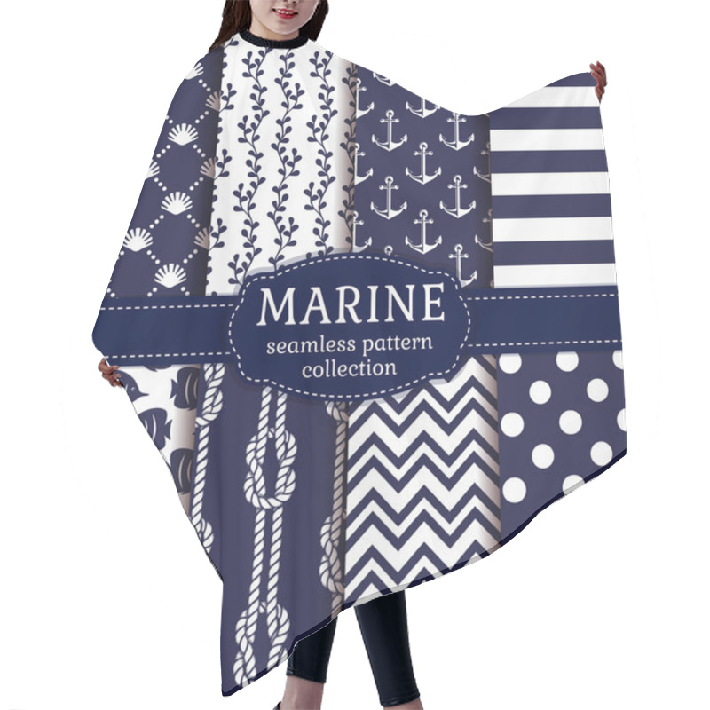 Personality  Sea And Nautical Seamless Patterns Set.  Hair Cutting Cape