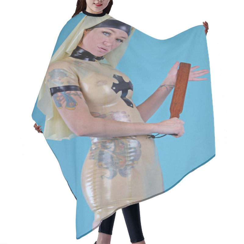 Personality  Latex Nun Hair Cutting Cape