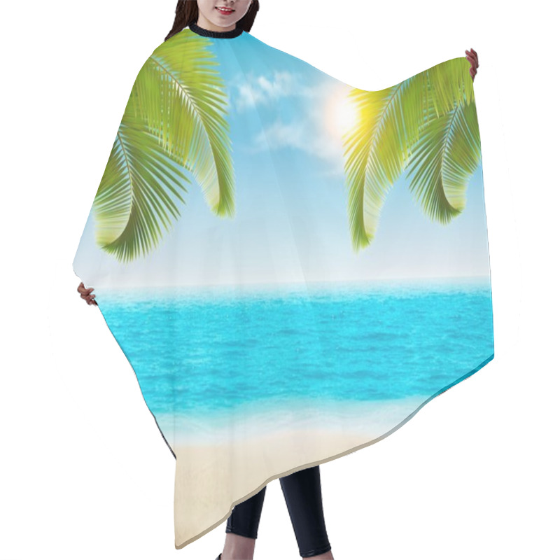 Personality  Seaside With Palms And A Beach. Vector. Hair Cutting Cape