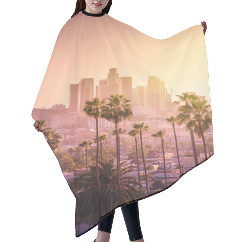 Personality  Beautiful Sunset Of Los Angeles Downtown Skyline And Palm Trees  Hair Cutting Cape