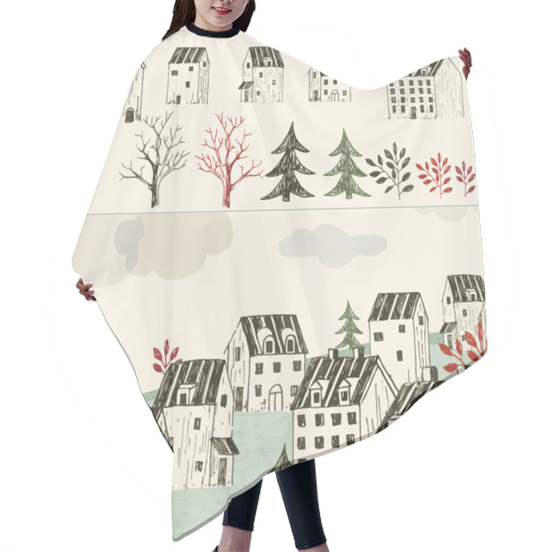 Personality  House Collection, Town Illustration Hair Cutting Cape