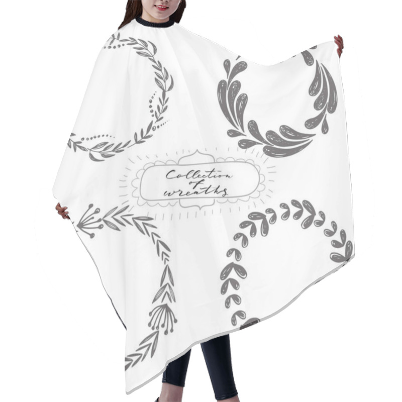 Personality  Set Of Hand Drawn Decorative Wreaths On White Background Hair Cutting Cape