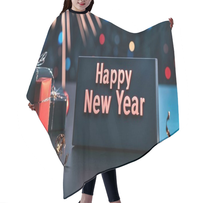 Personality  New Year Celebration With Festive Decorations And A Cheerful Message. Hair Cutting Cape