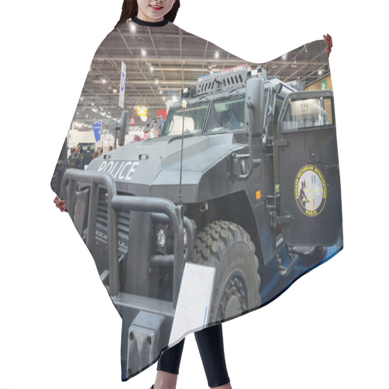 Personality  Paris Nord Villepinte, France - June 21, 2024 - Sherpa APC, An Armored Personnel Carrier In Service With The French BRI (SWAT Unit), Exhibited By Its Manufacturer Arquus At Eurosatory Arms Show Hair Cutting Cape