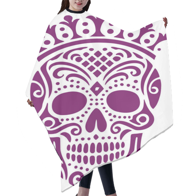 Personality  Stylized Sugar Skull With Intricate Patterns And Crown In Decorative Vector Art Style Hair Cutting Cape