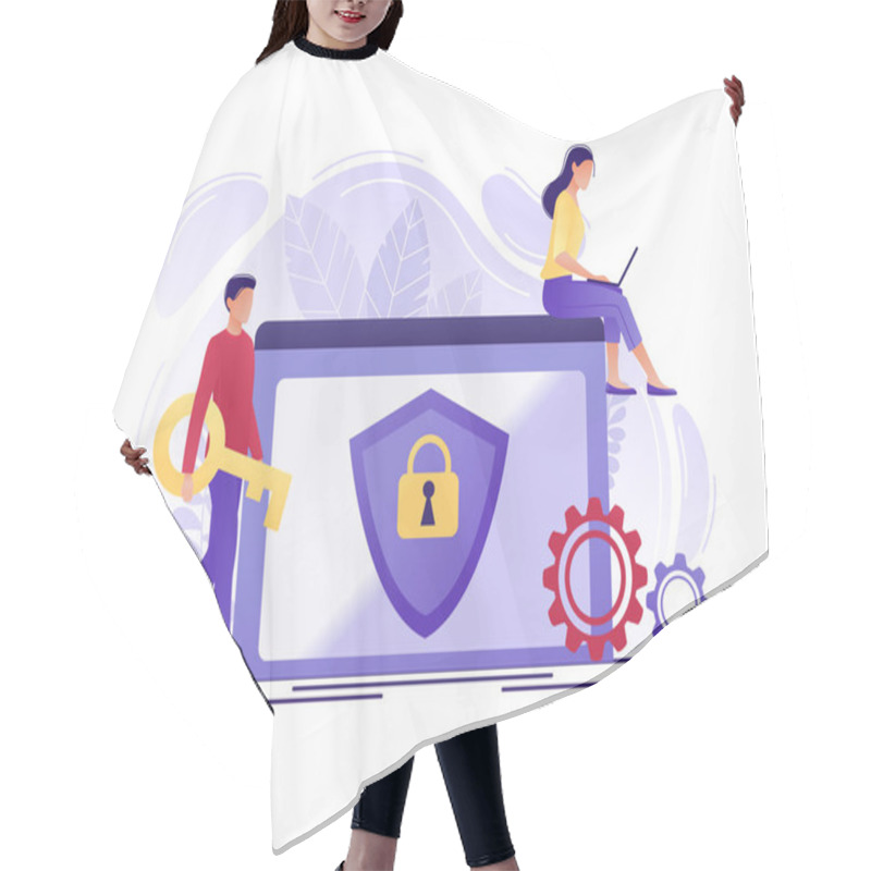 Personality  Security - People Protecting Computer Data. Data Protection Concept For Web Page, Banner, Presentation, Social Media. Network Security, Data Security, Privacy Concept. Flat Concept Vector Illustration Hair Cutting Cape