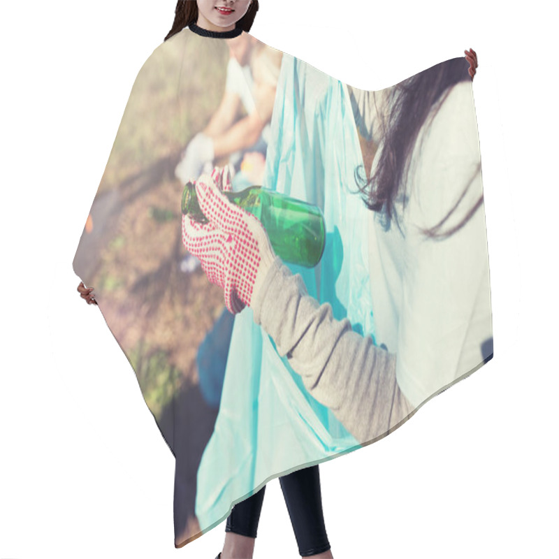 Personality  Volunteer With Trash Bag And Bottle Cleaning Area Hair Cutting Cape