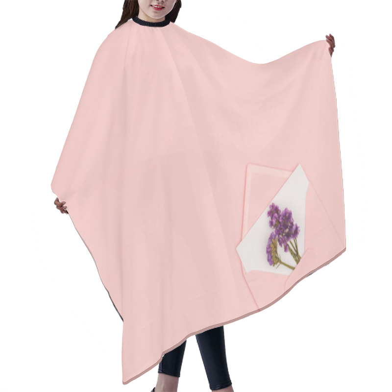 Personality  Top View Of Open Pink Envelope With White Card And Small Purple Flowers Isolated On Pink Background  Hair Cutting Cape