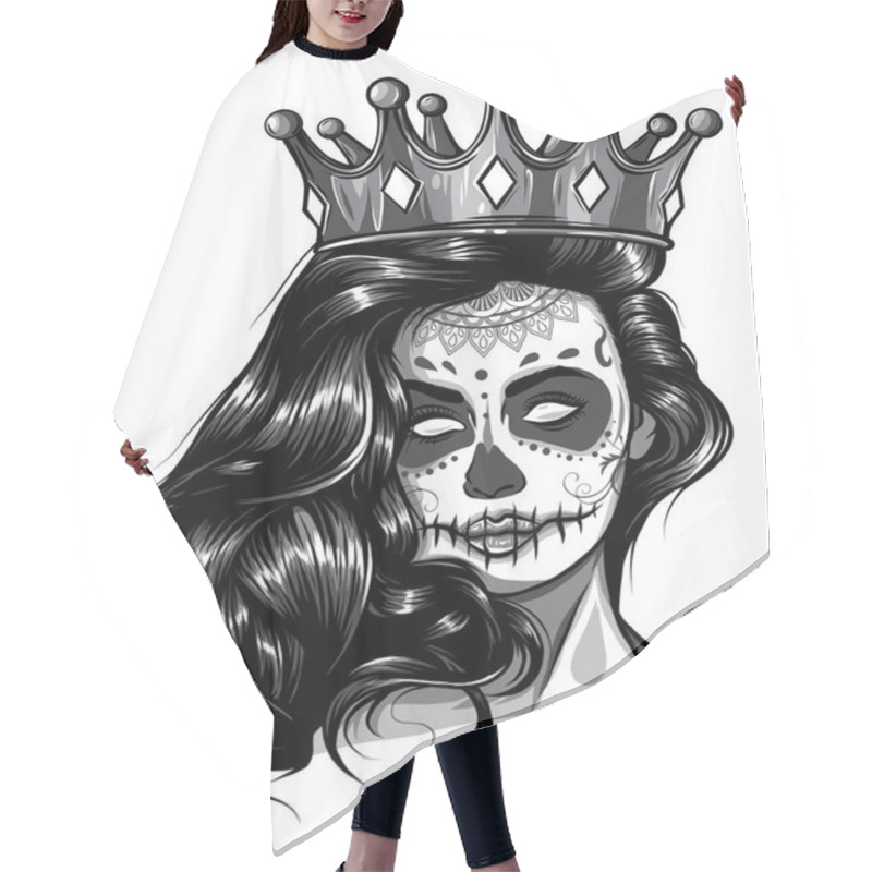 Personality  Monochromatic Skull Girl With A Crown. Vector Illustration Design Hair Cutting Cape