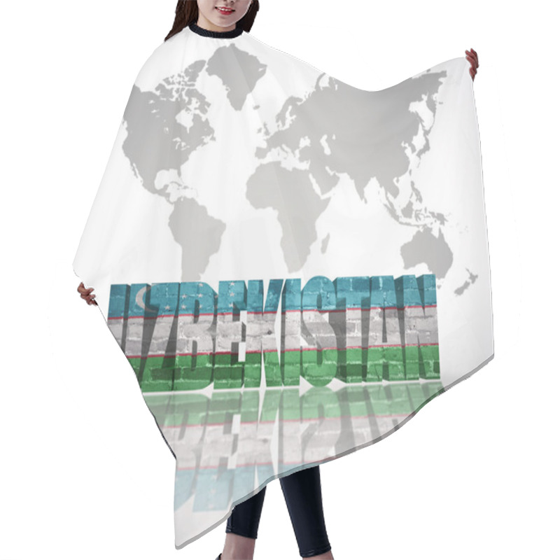 Personality  Word Uzbekistan On A World Map Background Hair Cutting Cape