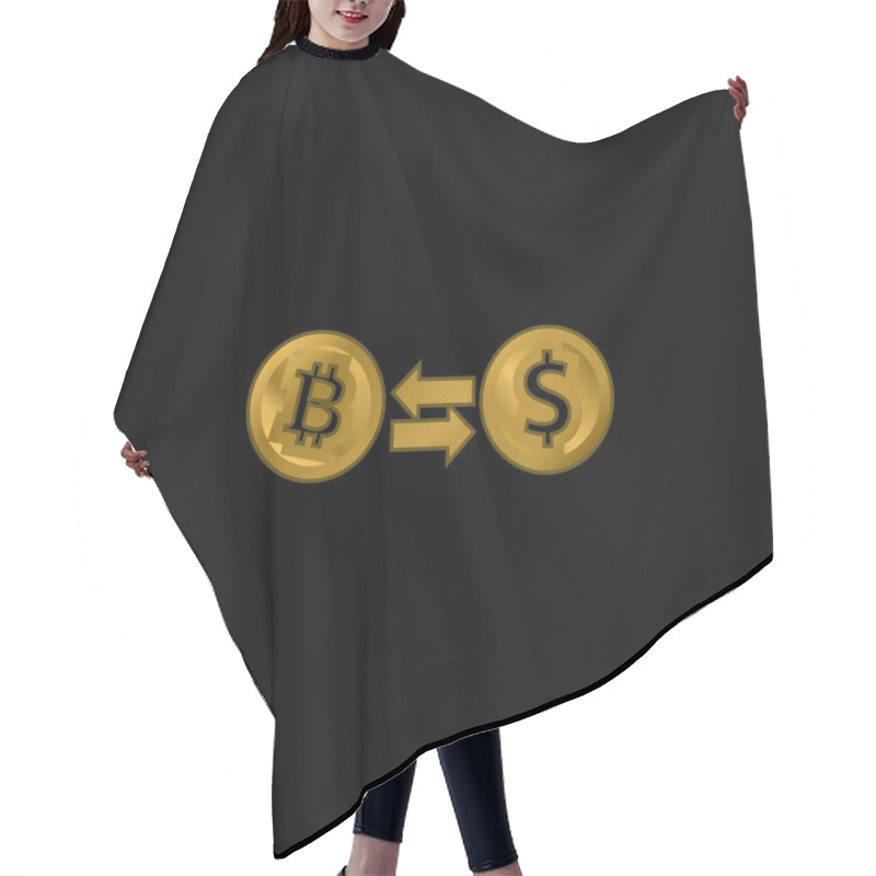 Personality  Bitcoin To Dollar Exchange Rate Symbol Gold Plated Metalic Icon Or Logo Vector Hair Cutting Cape